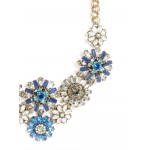Midnight Blue Iced Flower Bouquet Statement Necklace